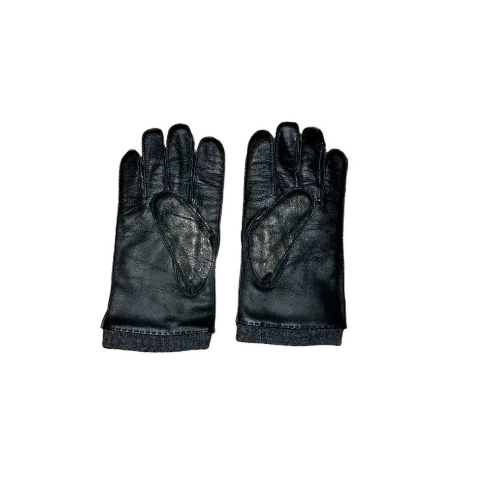 Ted Baker London Black Leather Wool Cashmere Cold Weather Smart Gloves New